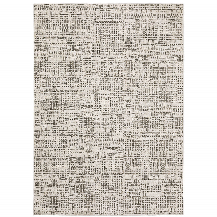 3 X 5 Ivory Grey Charcoal Brown And Beige Abstract Power Loom Stain Resistant Area Rug Image 1