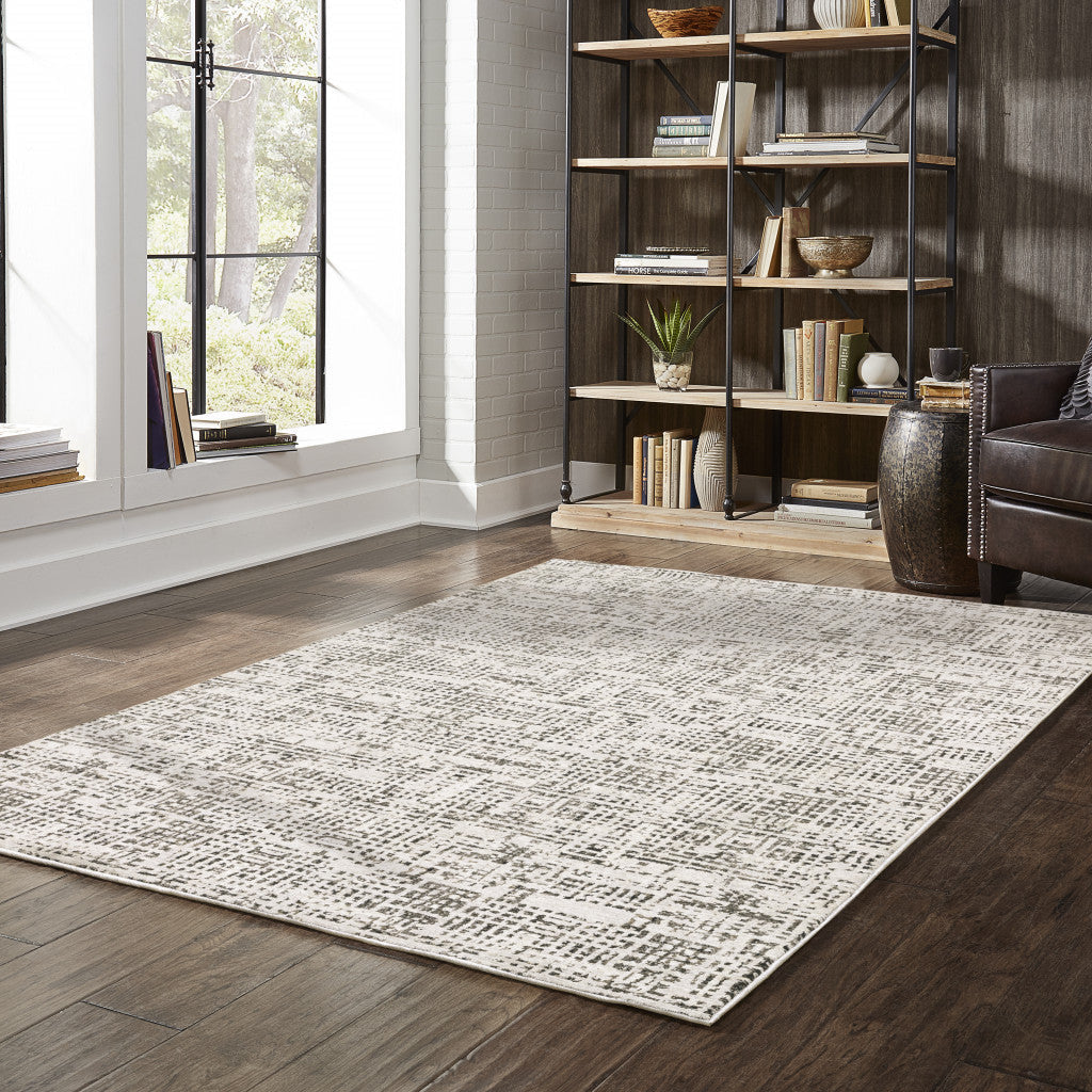 3 X 5 Ivory Grey Charcoal Brown And Beige Abstract Power Loom Stain Resistant Area Rug Image 2