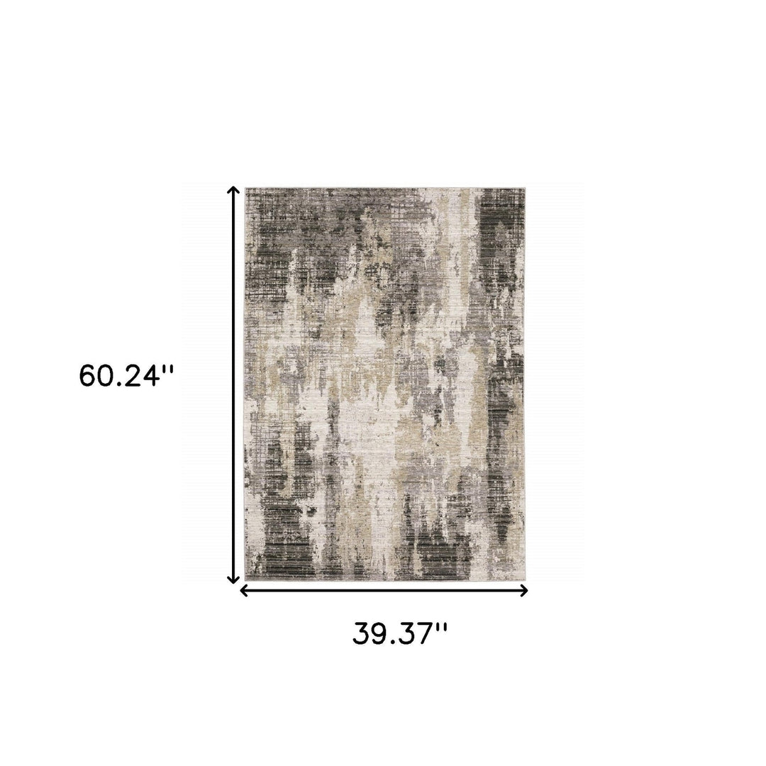 3 X 5 Grey Beige Charcoal Brown Tan And Ivory Abstract Power Loom Stain Resistant Area Rug Image 11