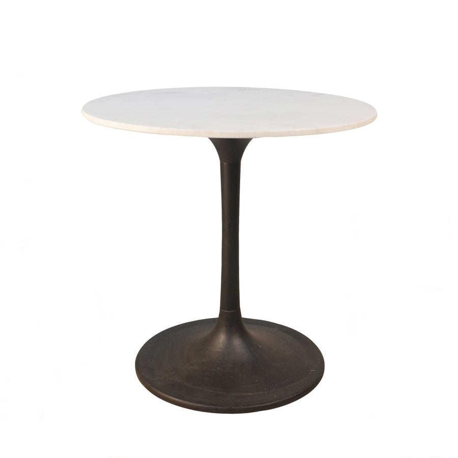 30" White and Black Rounded Marble and Iron Pedestal Base Dining Image 1