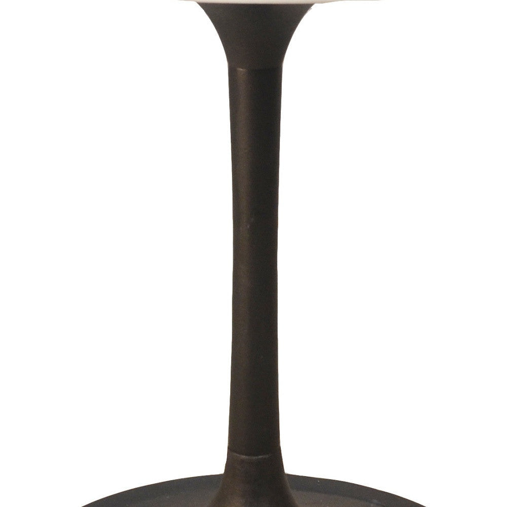 30" White and Black Rounded Marble and Iron Pedestal Base Dining Image 4