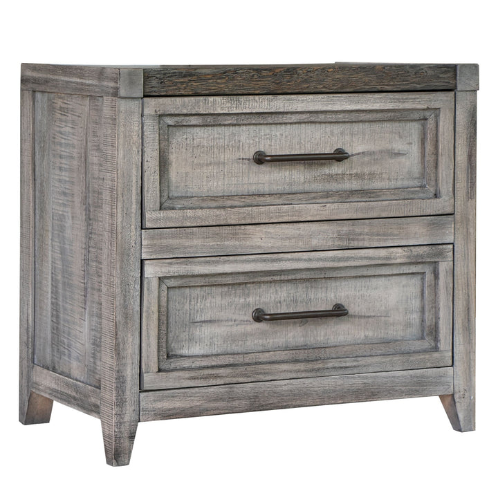 28" Gray Two Drawer Solid Wood Nightstand Image 1