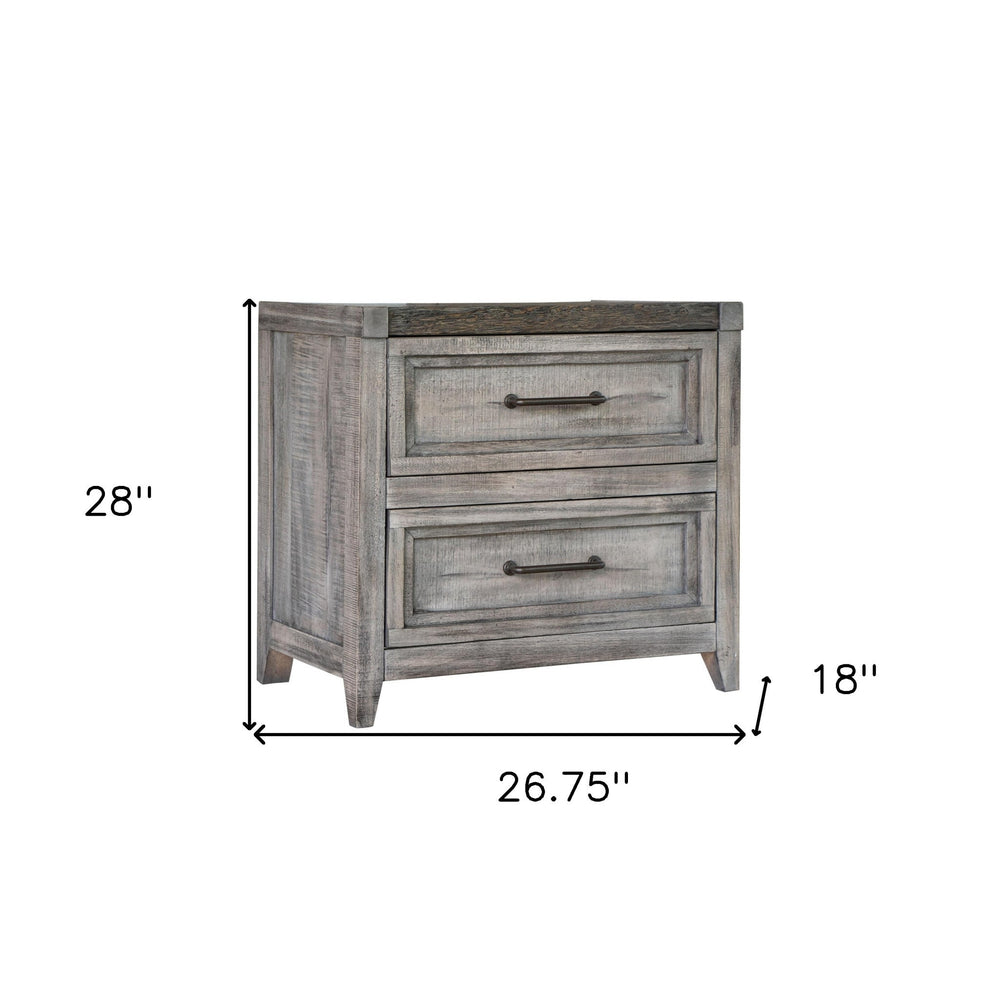 28" Gray Two Drawer Solid Wood Nightstand Image 2