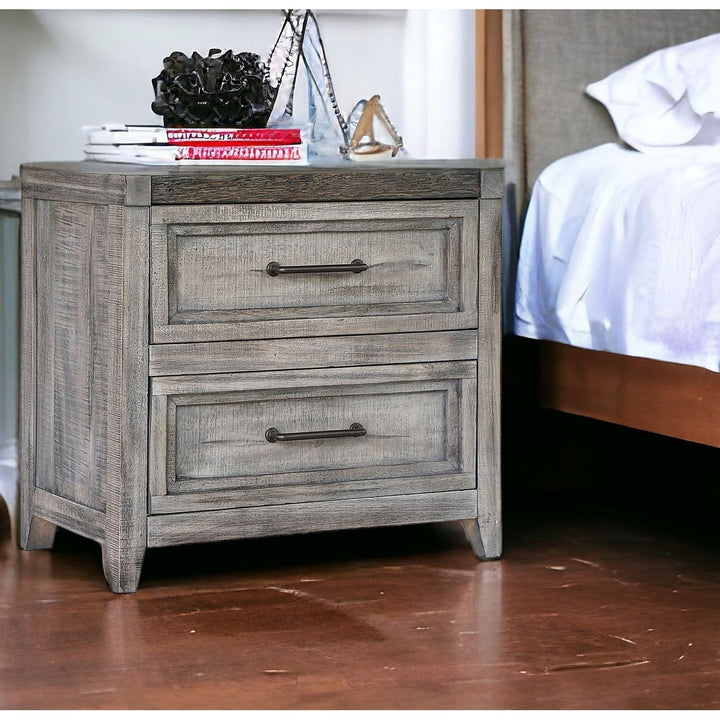 28" Gray Two Drawer Solid Wood Nightstand Image 5