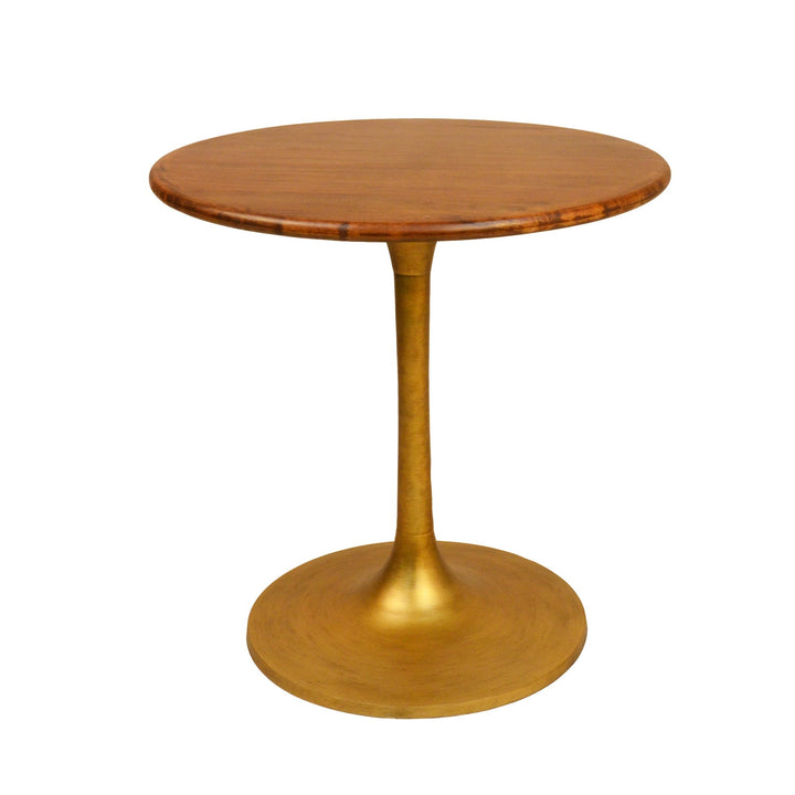 30" Brown and Gold Rounded Solid Wood and Iron Pedestal Base Dining Image 1