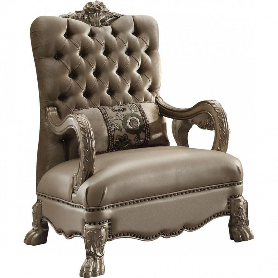 34" Bone and Gold Velvet Tufted Arm Chair Image 1