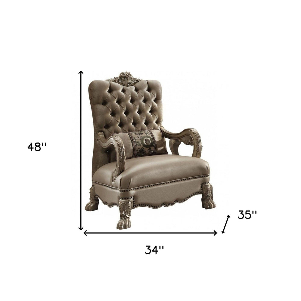 34" Bone and Gold Velvet Tufted Arm Chair Image 2