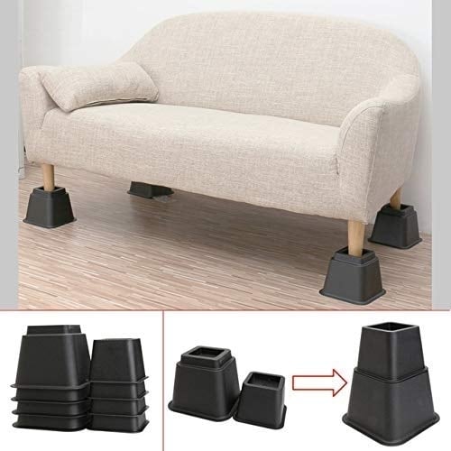 3" 5" Or 8" Black Adjustable Bed Risers Or Furniture Legs Image 1