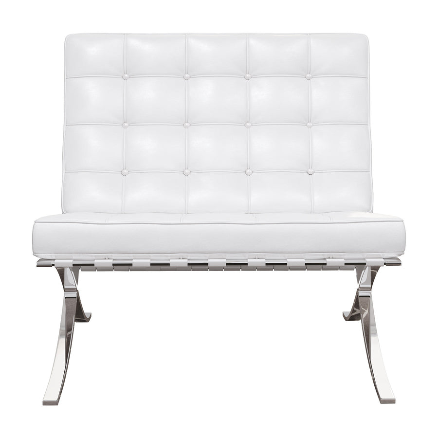 32" White And Silver Italian Leather Tufted Lounge Chair Image 1