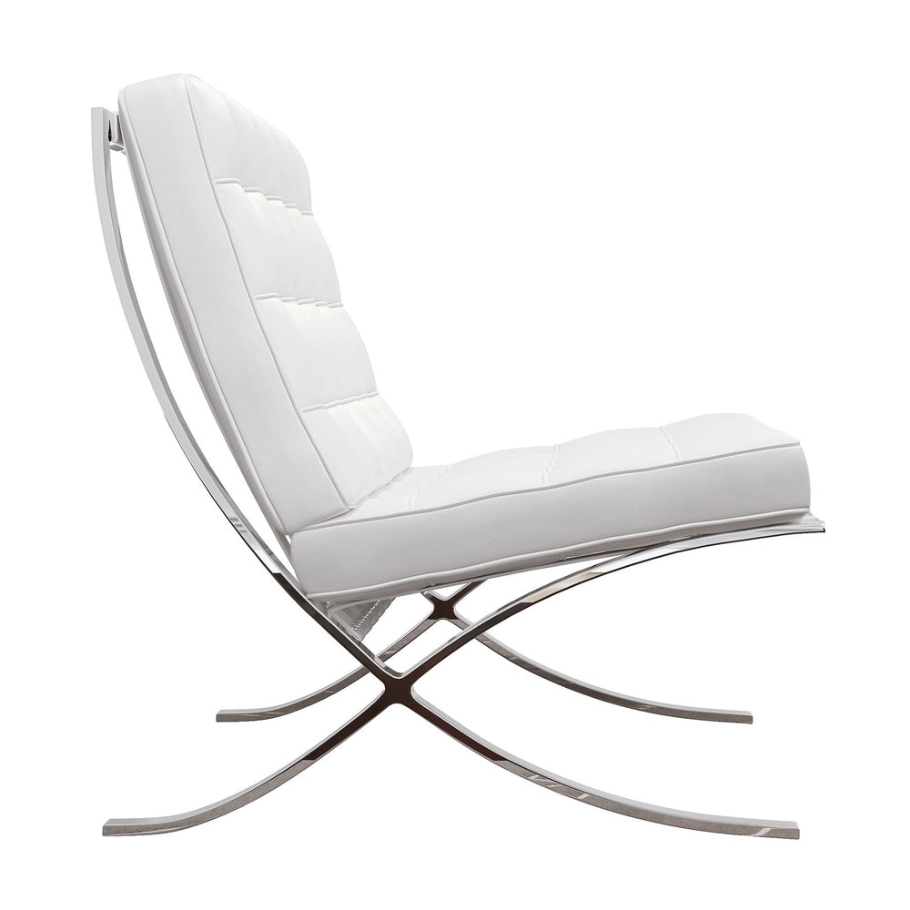 32" White And Silver Italian Leather Tufted Lounge Chair Image 2