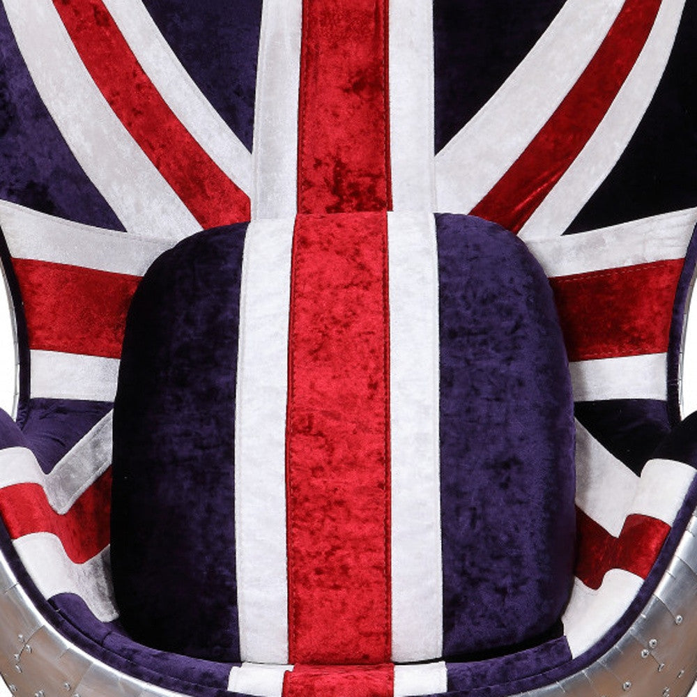 33" Red White and Blue And Silver Fabric Great Britain Flag Swivel Balloon Chair Image 3