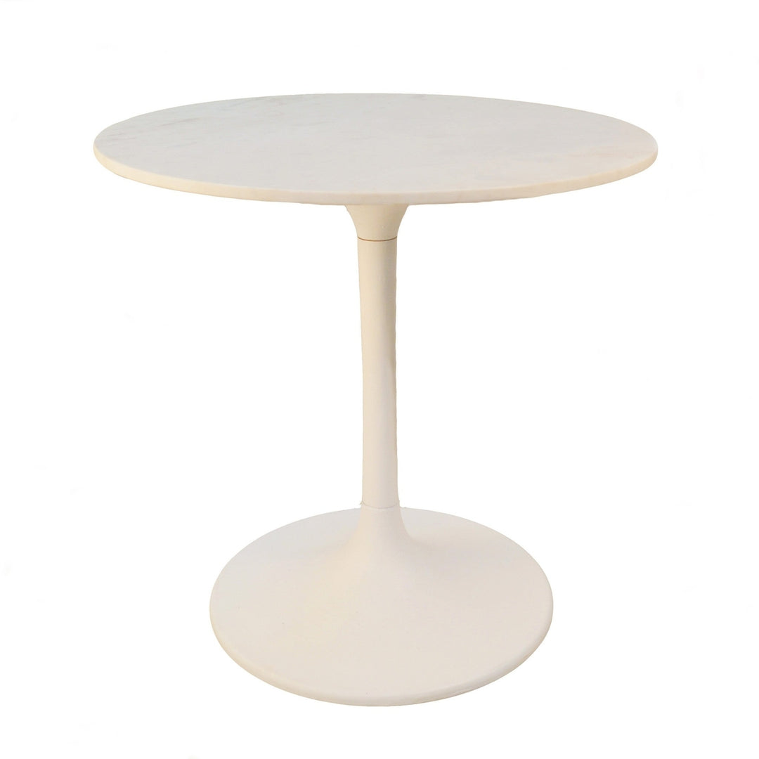 30" White Rounded Marble And Iron Pedestal Base Dining Image 1