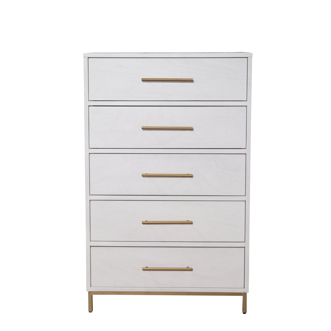 30" White Solid Wood Five Drawer Chest Image 1