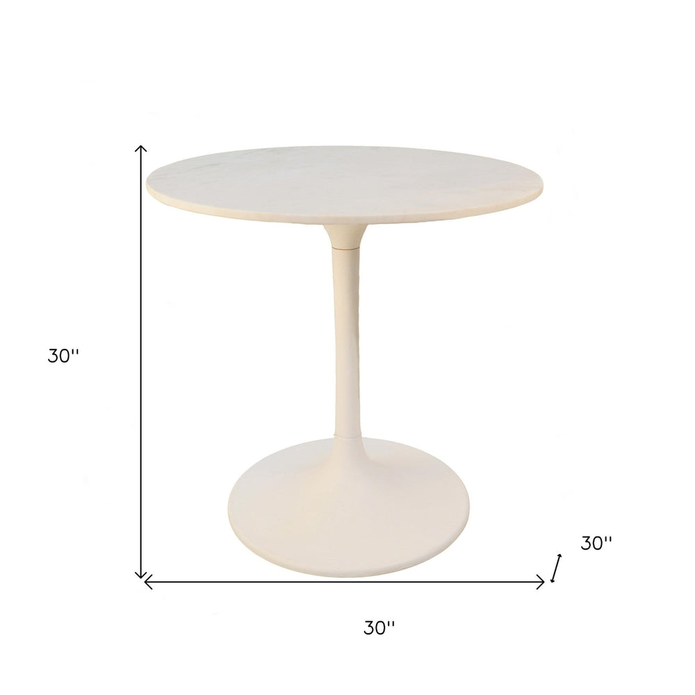 30" White Rounded Marble And Iron Pedestal Base Dining Image 2