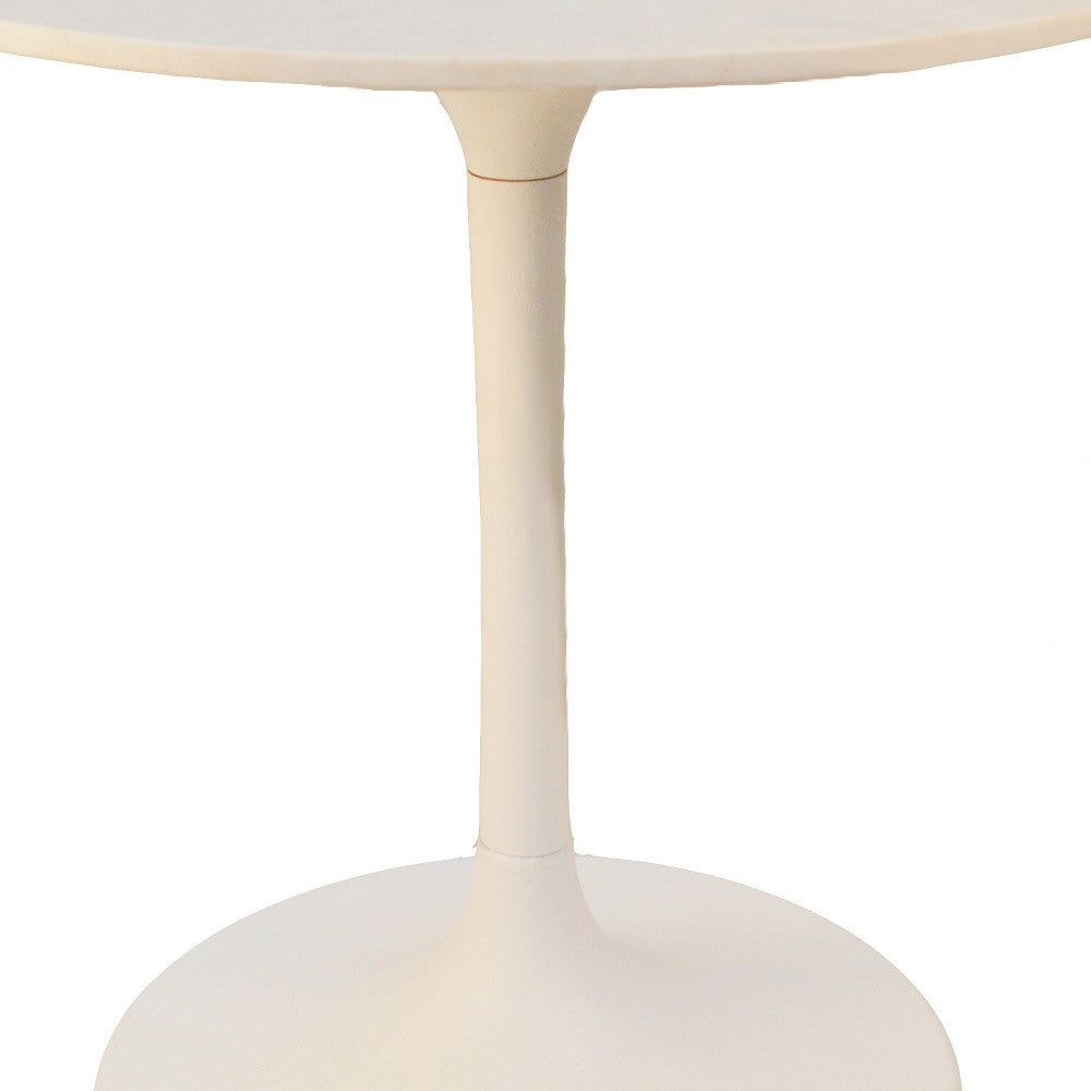 30" White Rounded Marble And Iron Pedestal Base Dining Image 3