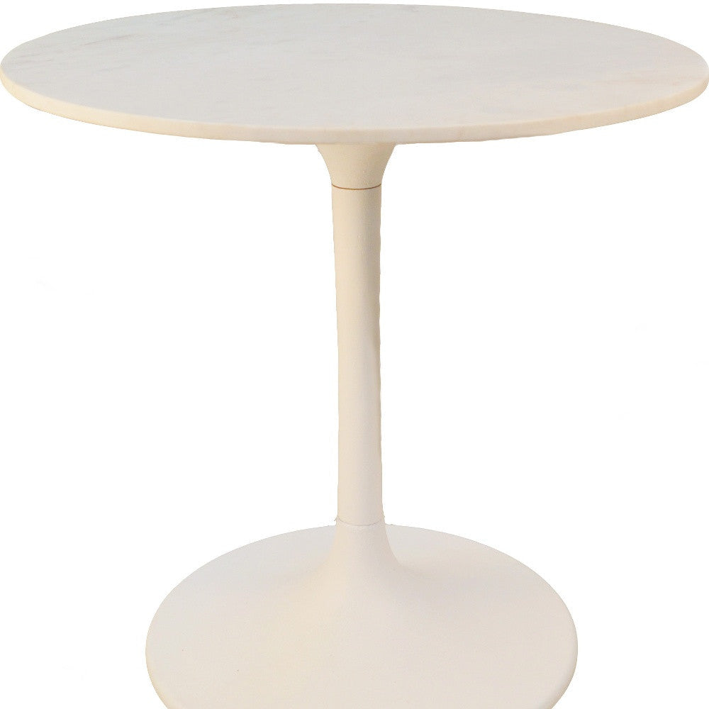 30" White Rounded Marble And Iron Pedestal Base Dining Image 4