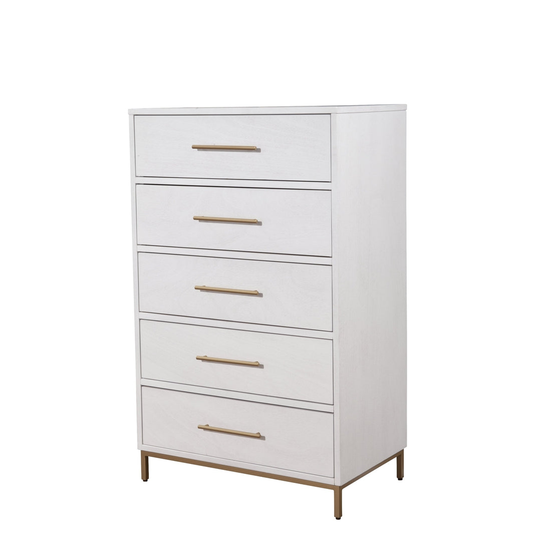 30" White Solid Wood Five Drawer Chest Image 2