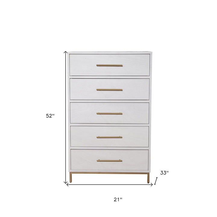 30" White Solid Wood Five Drawer Chest Image 3