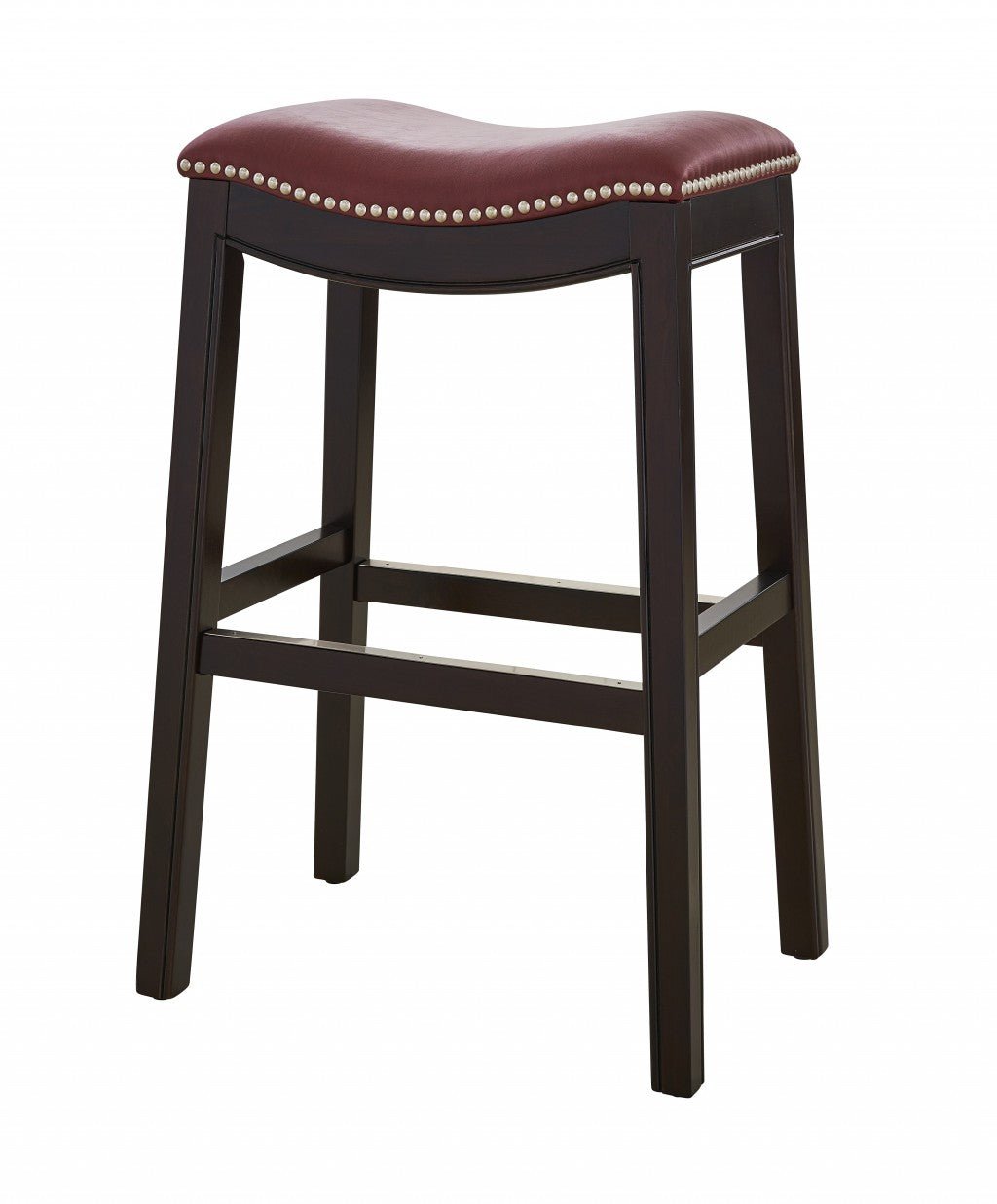 31" Dark Red And Espresso Solid Wood Backless Bar Chair Image 1