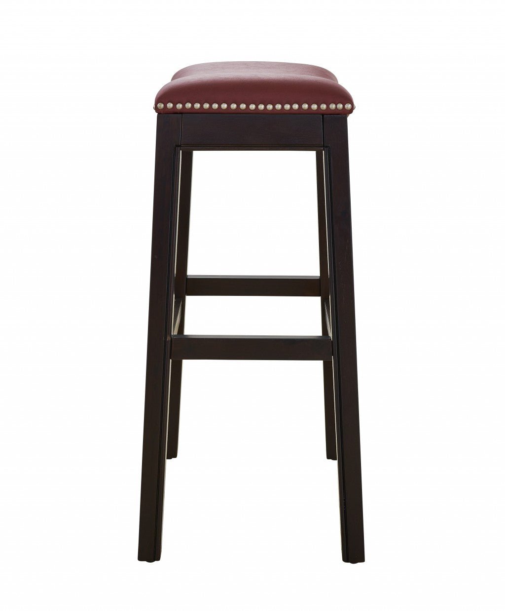 31" Dark Red And Espresso Solid Wood Backless Bar Chair Image 3