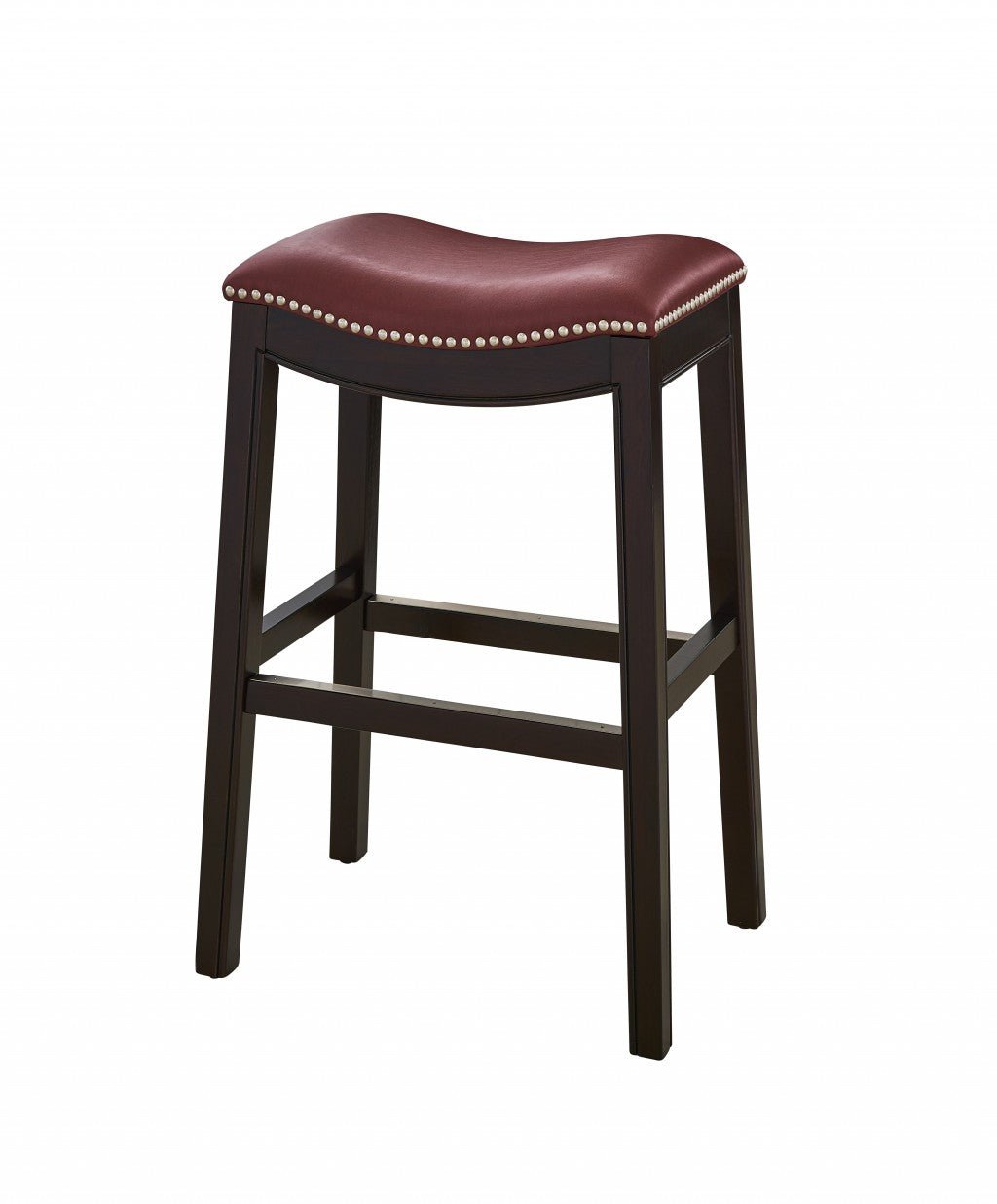 31" Dark Red And Espresso Solid Wood Backless Bar Chair Image 4