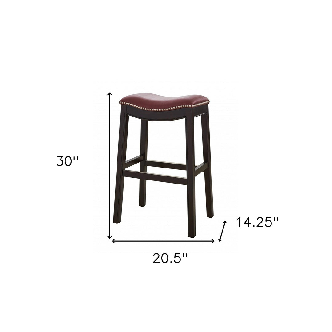 31" Dark Red And Espresso Solid Wood Backless Bar Chair Image 7