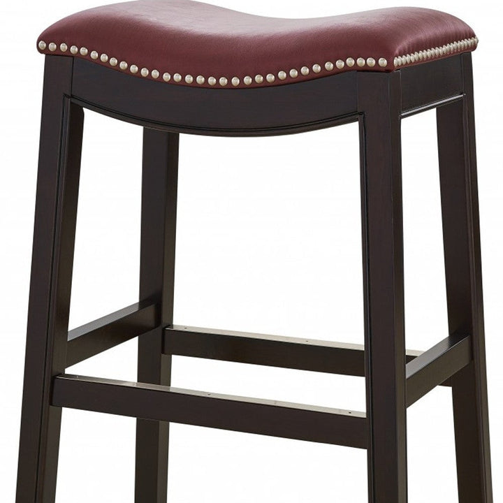 31" Dark Red And Espresso Solid Wood Backless Bar Chair Image 9