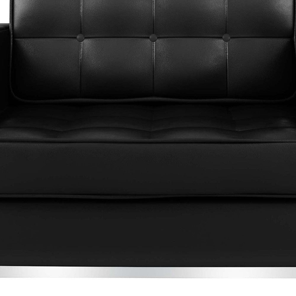 31" Black And Silver Italian Leather Tufted Arm Chair Image 8