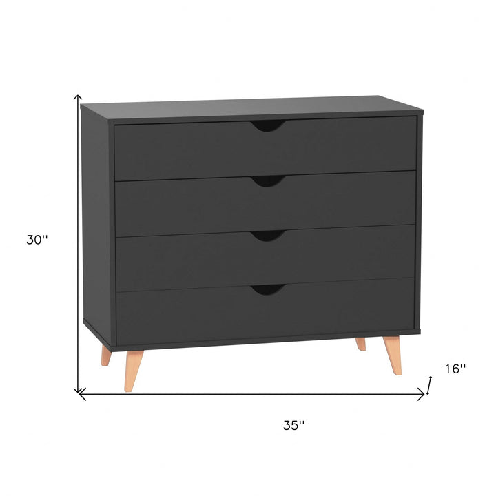 35" Black Solid Wood Four Drawer Dresser Image 7