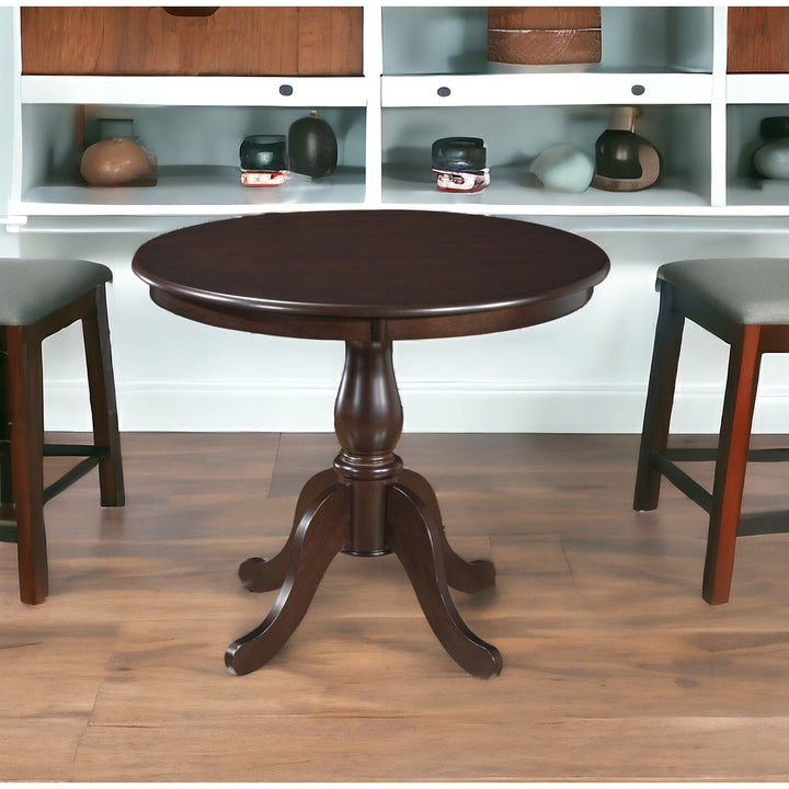 36" Espresso Rounded Solid Manufactured Wood And Solid Wood Pedestal Base Dining Image 5