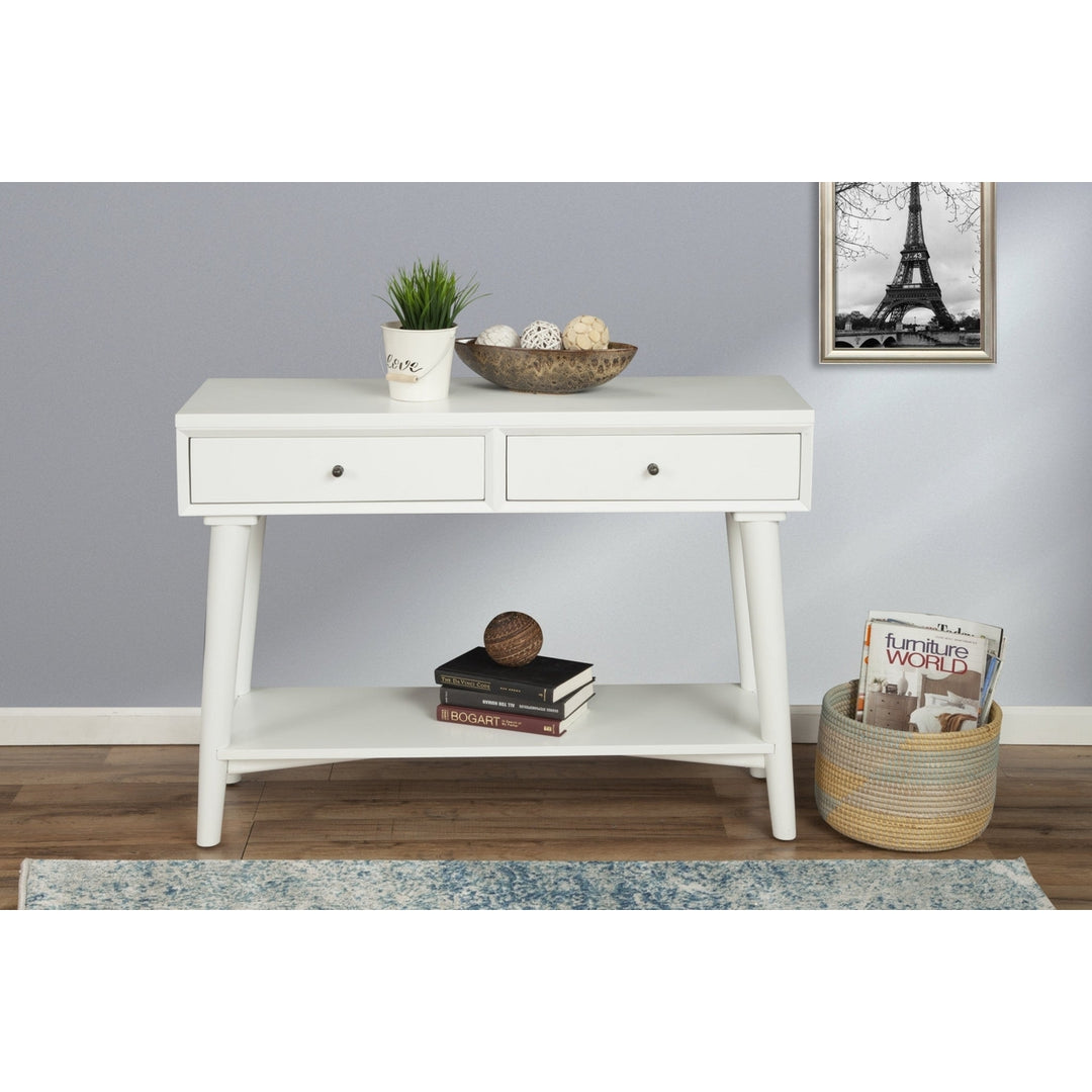 42" White Solid and Manufactured Wood Floor Shelf Console Table With Storage With Storage Image 1