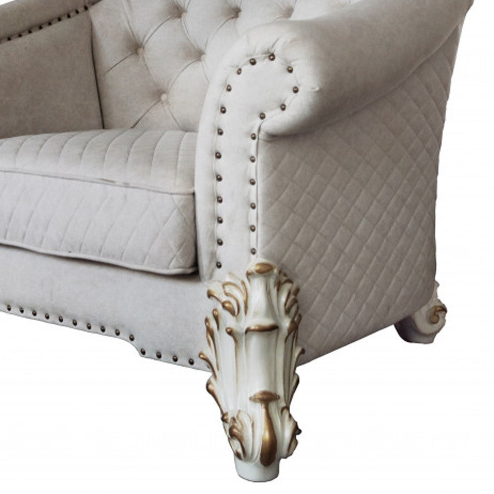 43" Two Tone Ivory Fabric And Antique Pearl Striped Arm Chair Image 3