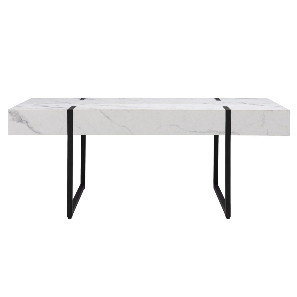 43" White Faux Marble And Metal Rectangular Coffee Table Image 2