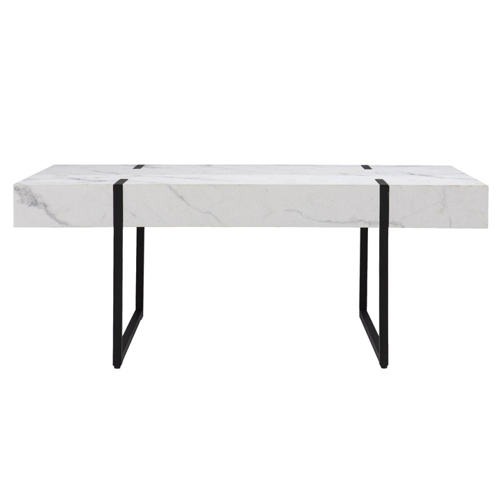 43" White Faux Marble And Metal Rectangular Coffee Table Image 2