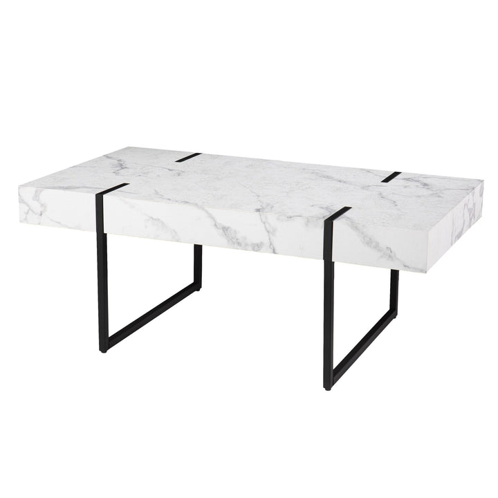 43" White Faux Marble And Metal Rectangular Coffee Table Image 3