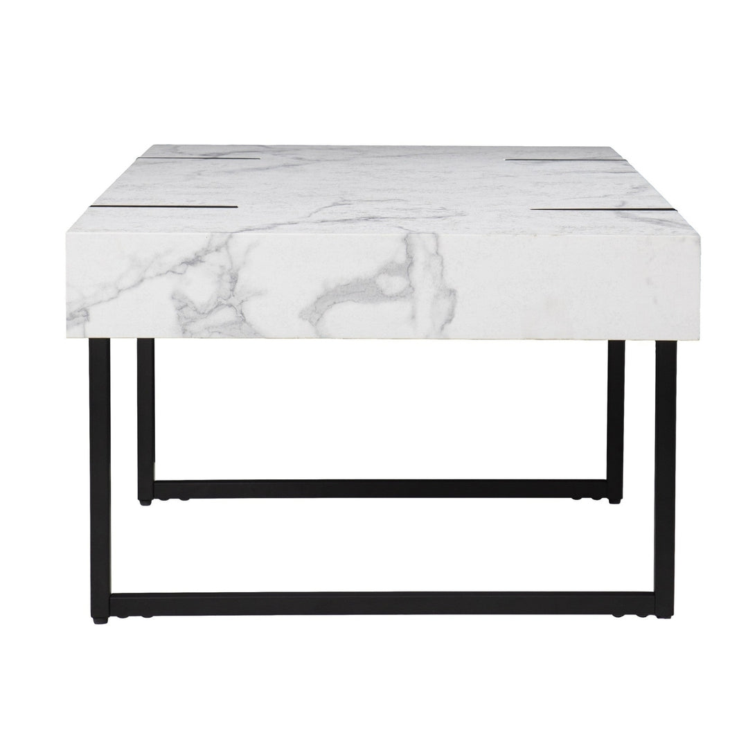 43" White Faux Marble And Metal Rectangular Coffee Table Image 4