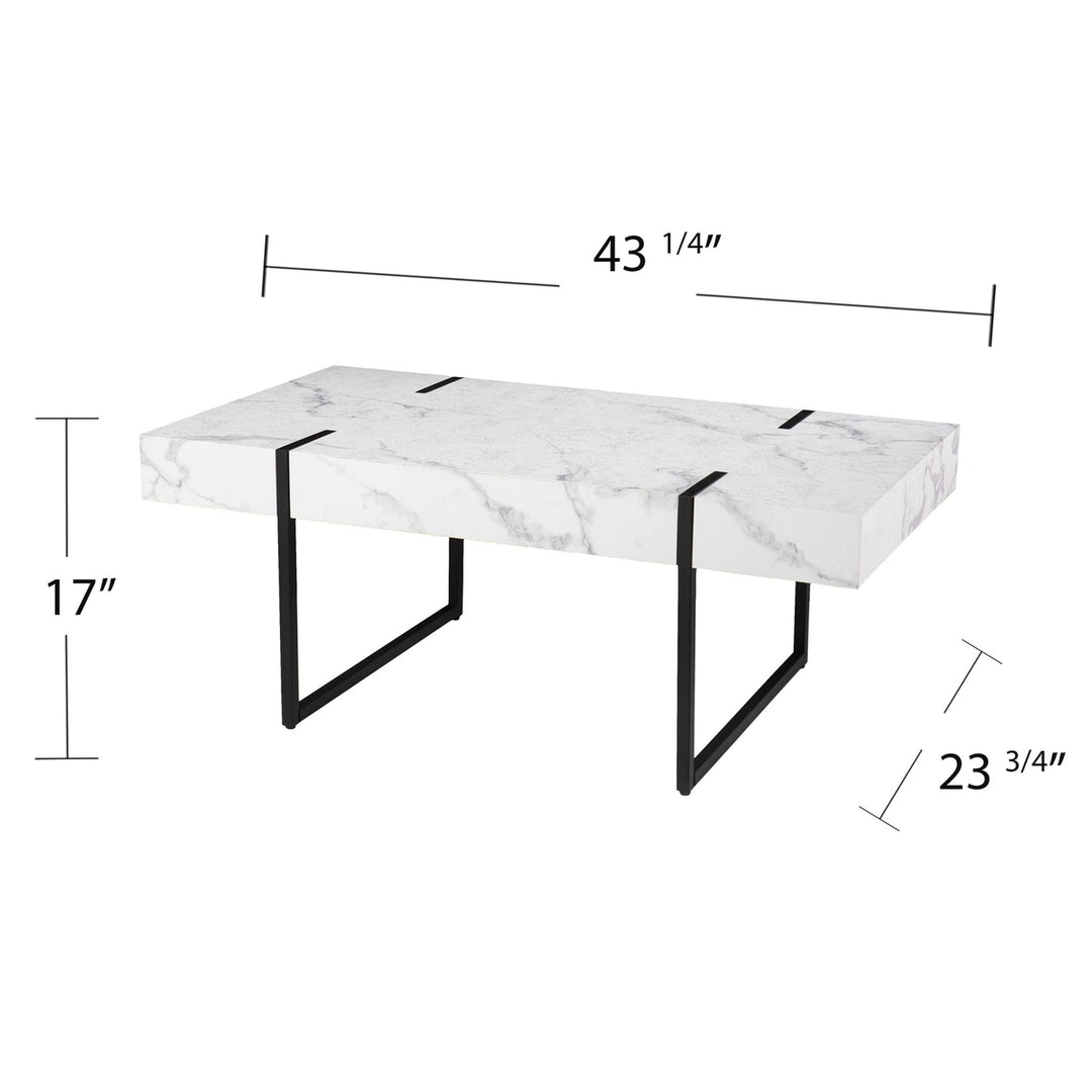 43" White Faux Marble And Metal Rectangular Coffee Table Image 6