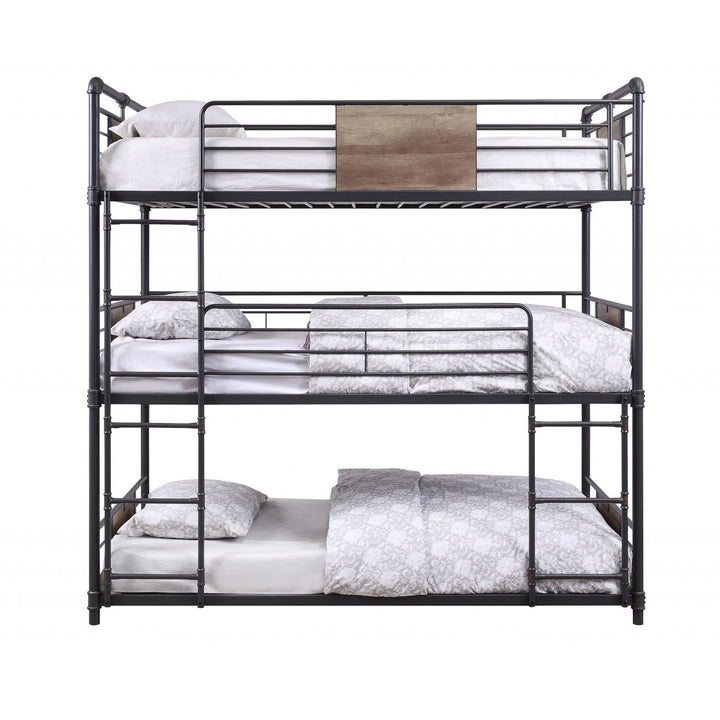 43" X 79" X 79" Sandy Black Dark Bronze Handbrushed Metal Wood Triple Bunk Bed Twin Image 3