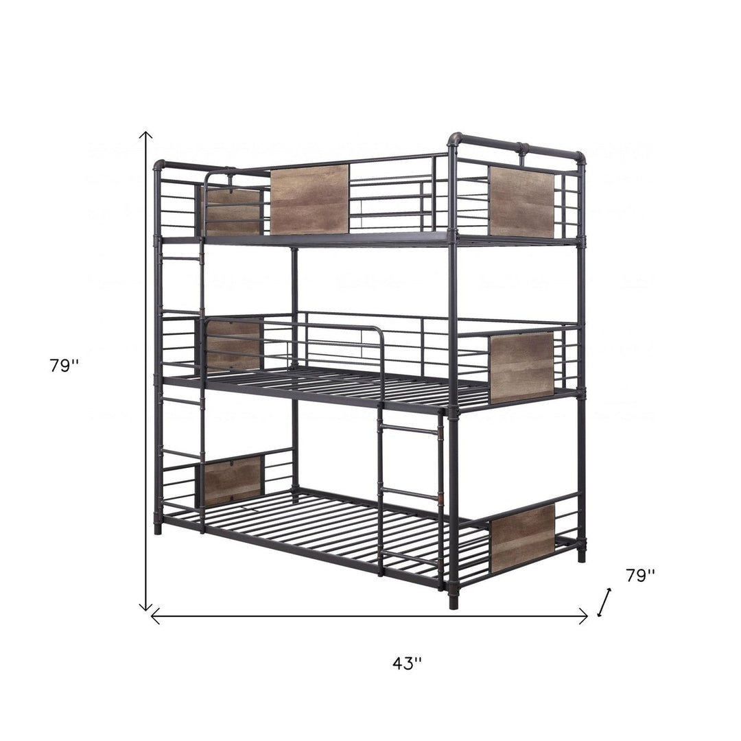 43" X 79" X 79" Sandy Black Dark Bronze Handbrushed Metal Wood Triple Bunk Bed Twin Image 5