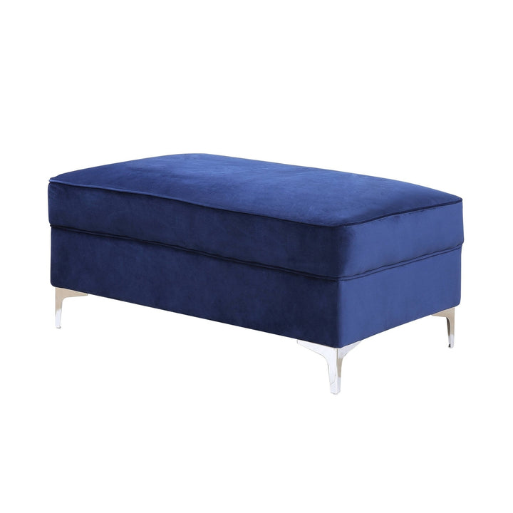 45" Blue Velvet And Silver Ottoman Image 1