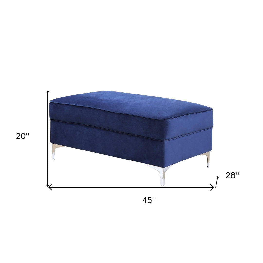 45" Blue Velvet And Silver Ottoman Image 2