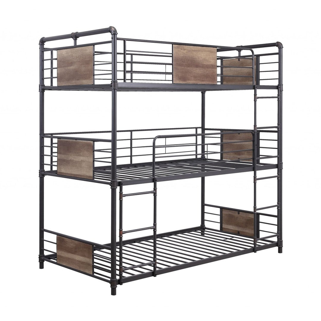 43" X 79" X 79" Sandy Black Dark Bronze Handbrushed Metal Wood Triple Bunk Bed Twin Image 7