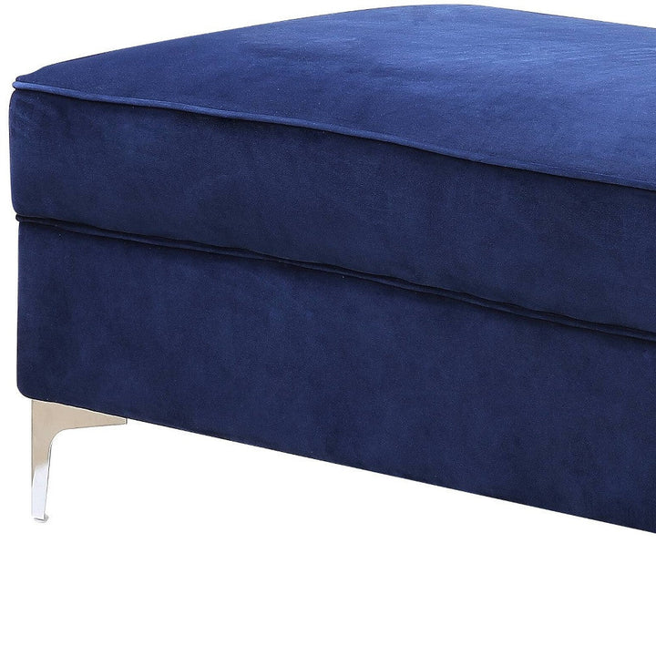 45" Blue Velvet And Silver Ottoman Image 4