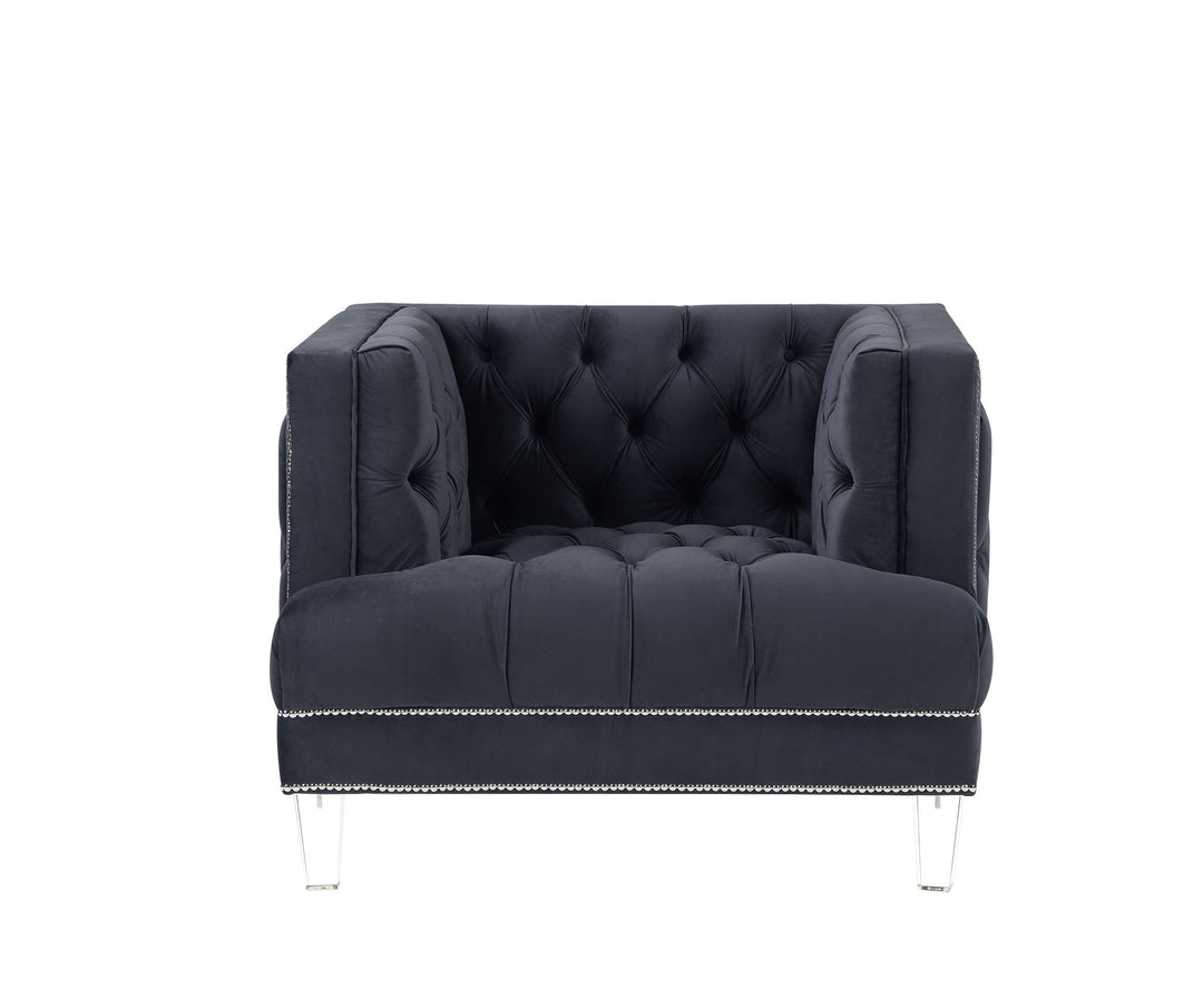 41" Charcoal Velvet And Black Tufted Arm Chair Image 1