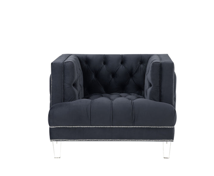 41" Charcoal Velvet And Black Tufted Arm Chair Image 1