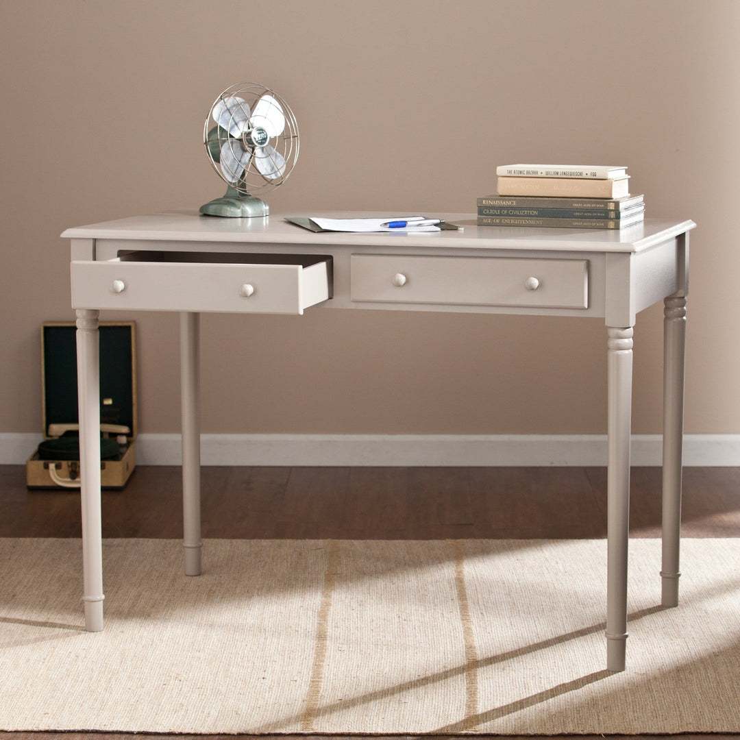 43" Gray Solid Wood Writing Desk With Two Drawers Image 1