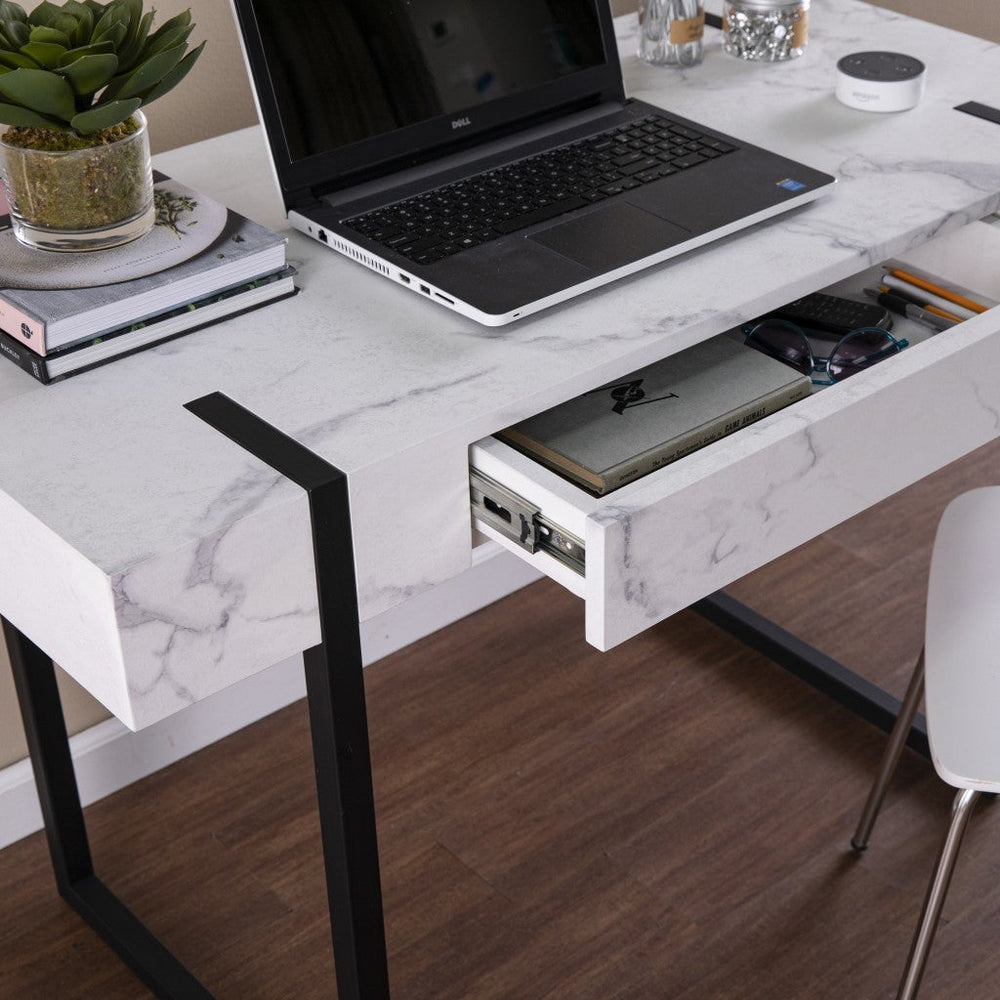 45" White And Black Writing Desk Image 2