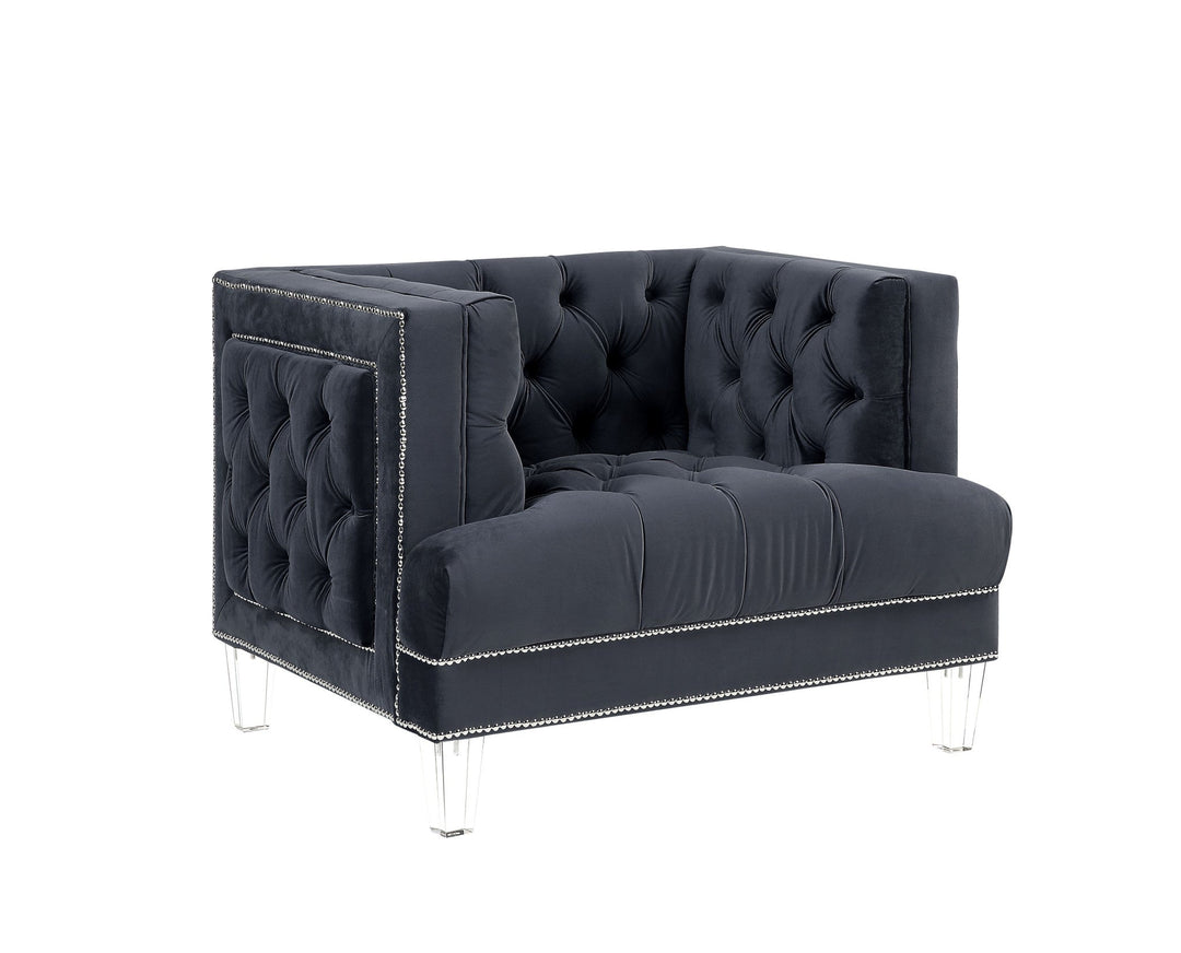 41" Charcoal Velvet And Black Tufted Arm Chair Image 3