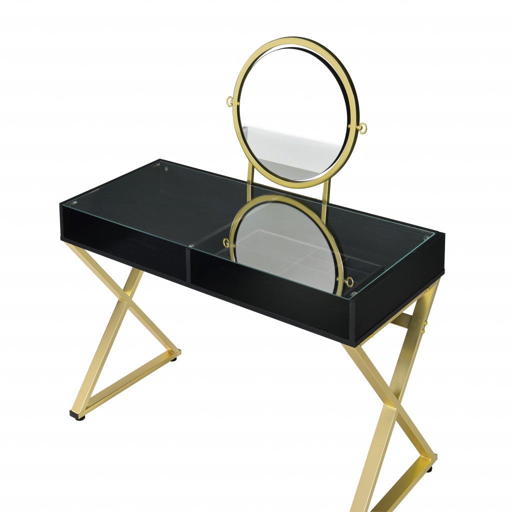 42" Black and Gold Mirrored Dresser Image 1