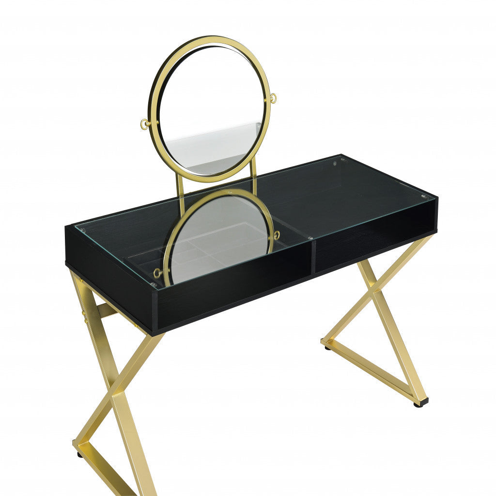 42" Black and Gold Mirrored Dresser Image 3